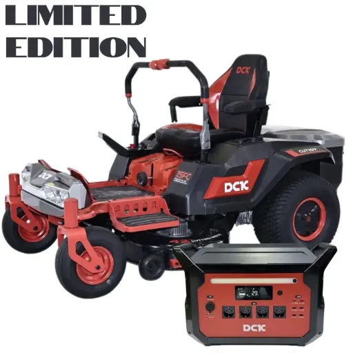 [26/8-DRM58421SET] Limited Set: Battery-powered zero-turn lawn tractor 58V, 106 cm, DCK (1 x 40Ah + 2 x 7.5Ah batteries and 1800W charger) and universal charging station 110–240V, 3600W, DCK.