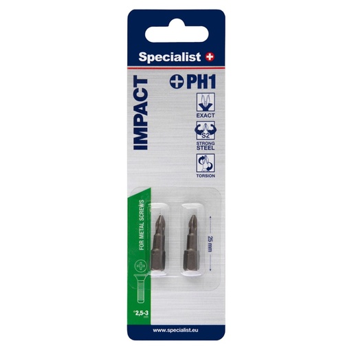 [24/2-051] SPECIALIST+ screwdriver bit, PH1, 2 pcs