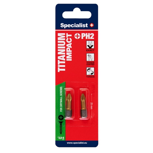 [24/2-057] SPECIALIST+ screwdriver bit TITAN, PH2, 2 pcs