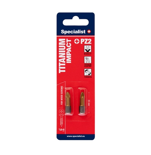 [24/2-058] SPECIALIST+ screwdriver bit TITANIUM, PZ2, 25 mm, 2 pcs