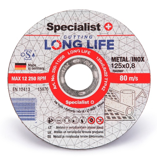 [250-11208] SPECIALIST+ metāla griešanas disks LONG LIFE, 125x0,8x22 mm
