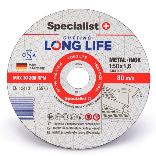 [250-11516] SPECIALIST+ metāla griešanas disks LONG LIFE, 150x1,6x22 mm