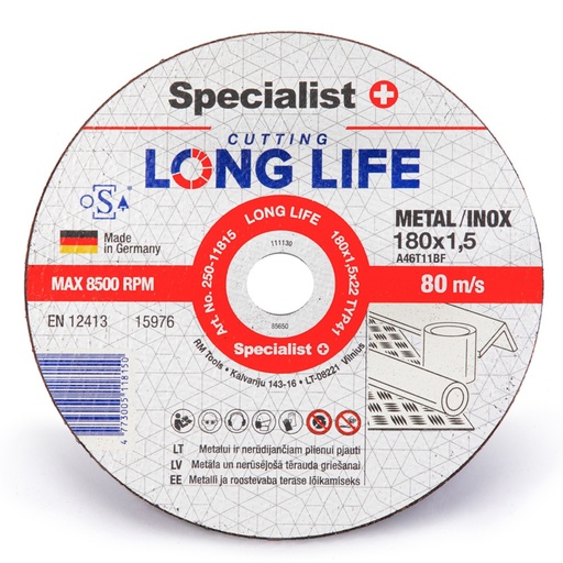 [250-11815] SPECIALIST+ metāla griešanas disks LONG LIFE, 180x1,5x22 mm