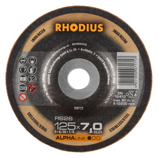 [250-208733] Met. šlif. diskas „RHODIUS" 125x7x22,2 mm