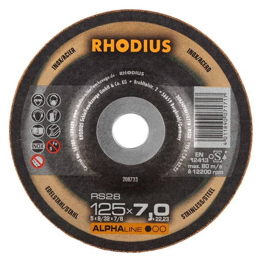 [250-208733] RHODIUS metalli lihvketas, 125x7x22,2 mm