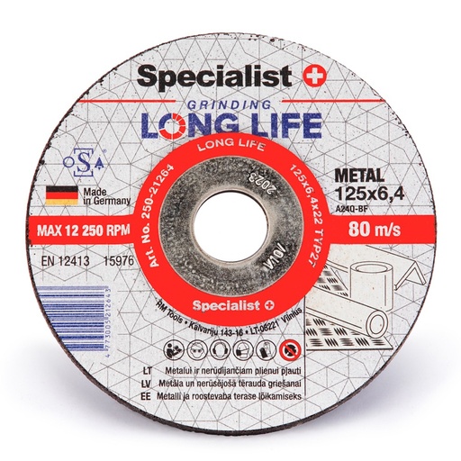 [250-21264] SPECIALIST+ šlif. diskas LONG LIFE, 125x6.4x22 mm