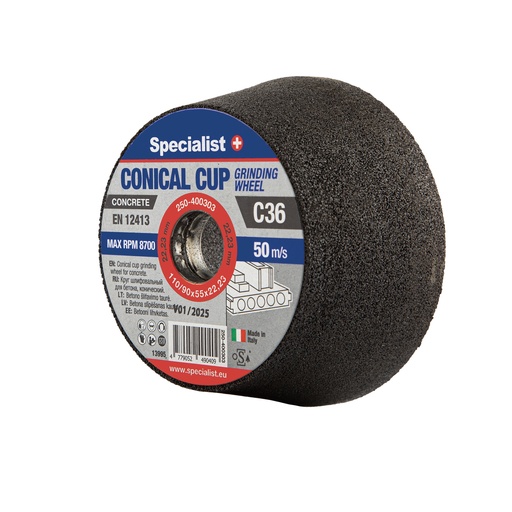 [250-400303] SPECIALIST+ conical cup grinding wheel C36, 110/90x55x22.23 mm