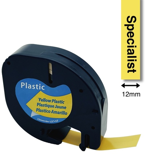 [31/2-A91202] SPECIALIST+ kleepkirjalint LETRATAG kleebiseprinterile, 12 mm, must/kollane