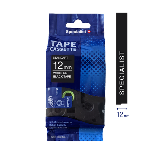 [31/2-AZE335] SPECIALIST+ kleepkirjalint STANDART, 12 mm, must/valge