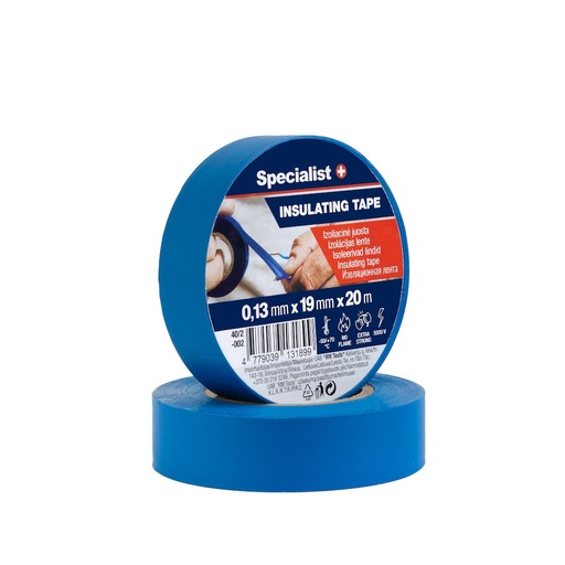 [40/2-002] SPECIALIST+ PVC elektriskā lente, zila, 0.13mmx19mm x 20m