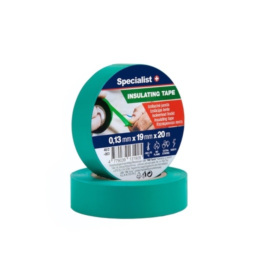 [40/2-003] SPECIALIST+ PVC electric tape, green, 0.13mmx19mm x 20m