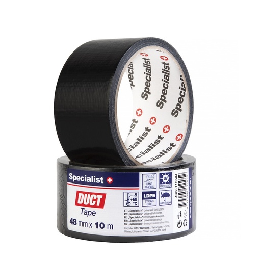 [40/2-11050J] SPECIALIST+ universal duct tape, black, 10 m x 50 mm