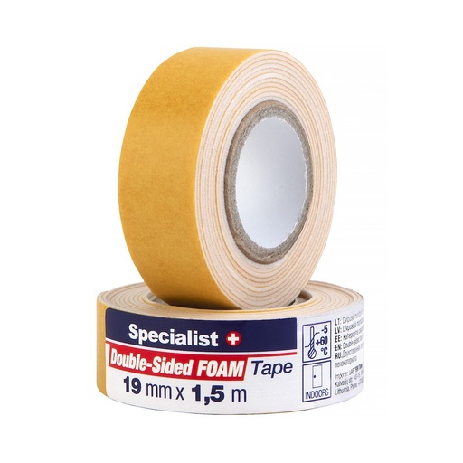 [40/2-41019B] SPECIALIST+ foam tape WH, 1,5 m x 19 mm