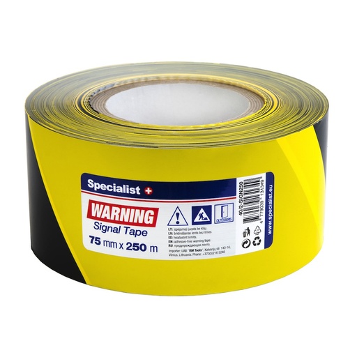 [40/2-SIGN250] SPECIALIST+ brīdinājuma lenta melna / dzeltena, 75 mm x 250 m