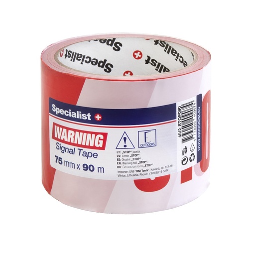 [40/2-STOP090] SPECIALIST+ warning barrier tape STOP, red/white, 90 m x 75 mm